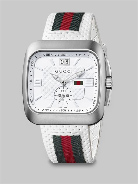 gucci watch white leather band|Gucci leather band replacement.